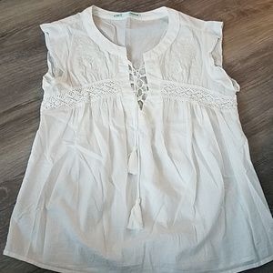 Linen Lace Up Top